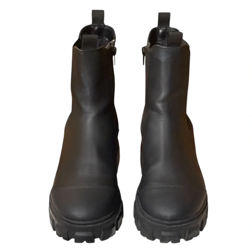 Faux Black Leather Chunky Ankle Boots - Picture 2 of 7